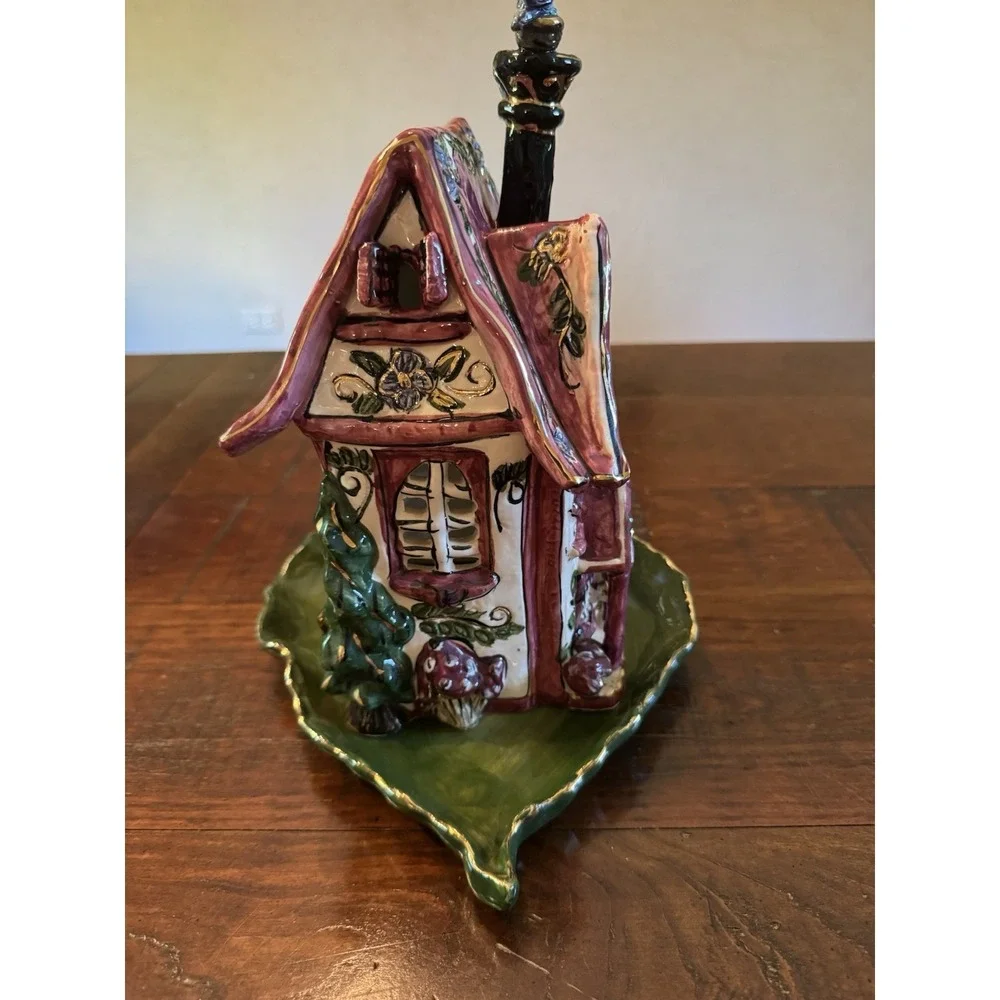 Blue Sky Clayworks Heather Goldminc Cozy Corner House CandleHolder w/Under Plate